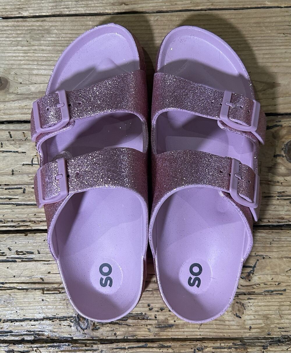 SO Women’s Size 7 Glitter Pink Passion Fruit Slide Sandals - NEW